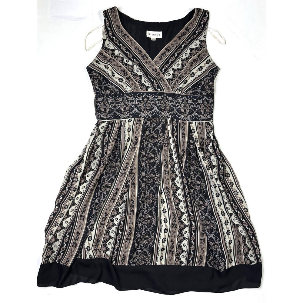 Studio 1 Dress Women's 12 Sleeveless Floral A-Line Vintage Flare Lined